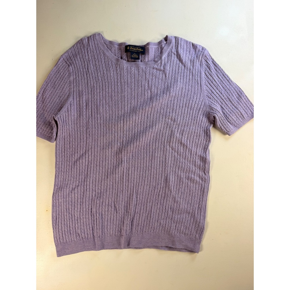 Brooks Brothers Sweater Womens XL Lavender Silk Cashmere Cable Knit Short Sleeve